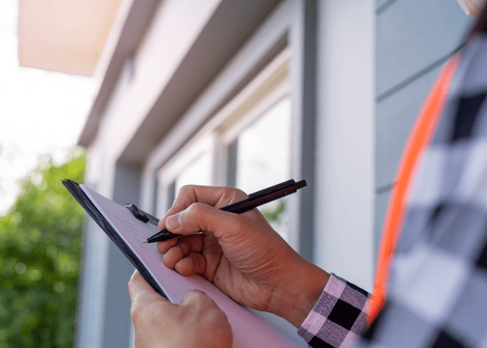 An inspector preparing to undertake a passive fire protection inspection with a pen and a checklist in his hands. 